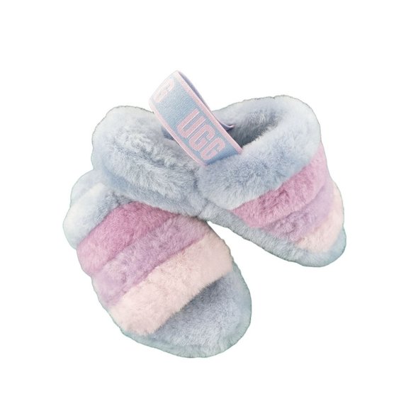 UGG Fluff Yeah Sling Back 1097169 Pink Blue Purple Women 7 Sandal Sheep Shoe New - Picture 1 of 11